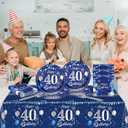 40th Birthday Decorations for Men,61Pcs Blue Silver 40th Birthday Decorations Tableware Include Happy 40th Birthday Plates and Napkins,Tablecloth,Forks for Men 40th Birthday Party Supplies,Serve 20