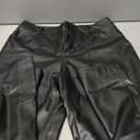 Women's Pull On Faux Leather Pants Black High Waisted PU Leather Kick Flare Pants with Pockets Large