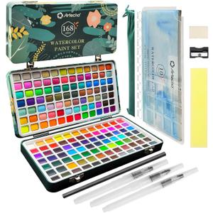 Artecho Watercolor Paint Set 168 Colors, Painting Kit with Watercolor Pad, Brushes and Pencil, Ideal Water Color Kit for Beginners & Professionals