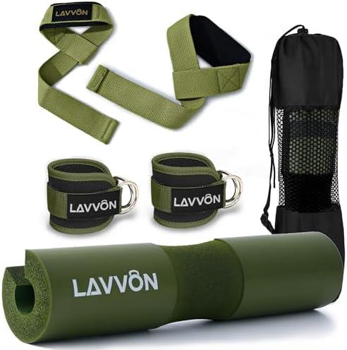 Squat Pad Set - Foam Barbell Pad for Squats Cushion, Lunges & Bar Padding for Hip Thrusts - Standard Olympic Weight Bar Pad - With Ankle Straps, Wrist Straps for Weightlifting