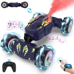 Gesture RC Car Hand Controlled RC Car Toys Gifts for Boys Kids 6-12, 2.4GHz 360 Rotation 4WD Gesture Sensing RC Stunt Car with Light & Music, Birthday for Boys (Dark Blue)