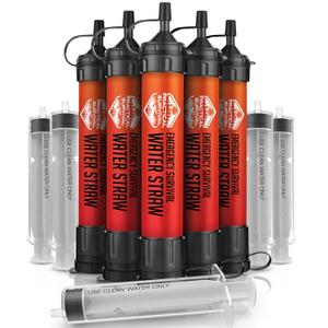 5 High-Capacity Emergency Water Straws Lightweight, Reusable, 1800-gallon Filters for Camping, Hiking, Travel, Biking, Survival, and Emergency Preparedness - No Expiration Date - Practical Survival