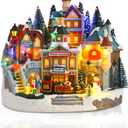 Taman Christmas Village Houses Collectible Buildings - Moving Train Around The Christmas Tree,Warm Light Musical Xmas Ornaments for Holiday Decorations