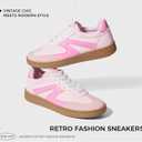 Women's Retro Sneakers Vintage Leather & Suede Patchwork Casual Shoes with Recyclable Material Insole Trendy Non-Slip Cushion for Streetwear & Daily Outfits (Pink)