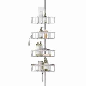 Home Tension Pole Shower Caddy Corner Shower Storage System with 4 Adjustable Baskets