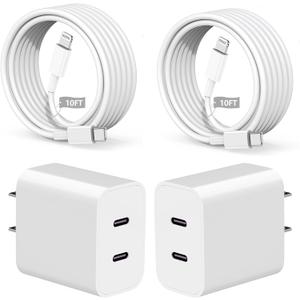 Fast Charger iPhone,Dual Port A/C iPhone Charger Fast Charging Adapter,2Pack Quick Double Phone Wall Charger Block,Apple Charger Block 10FT USB C to Lightning Cable foriPhone 14/13/12/11/ProMax/XS/XR