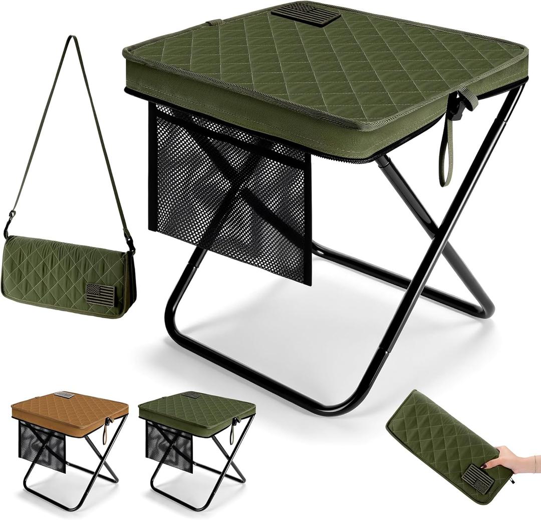 LiKiLiKi Extra Large Foldable Backpack Stool, Heavy Duty Thickened Collapsible Portable Pocket Chair, Compact Pocket Size Travel Seat for Hiking, Fishing, Picnic and Outdoor Activities (Green)