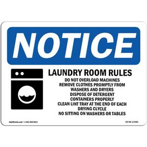 OSHA Notice Sign - Laundry Room Rules Do Not Overload | Rigid Plastic Sign | Protect Your Business, Construction Site, Warehouse & Shop Area | Made in The USA (24" X 18" Rigid Plastic)