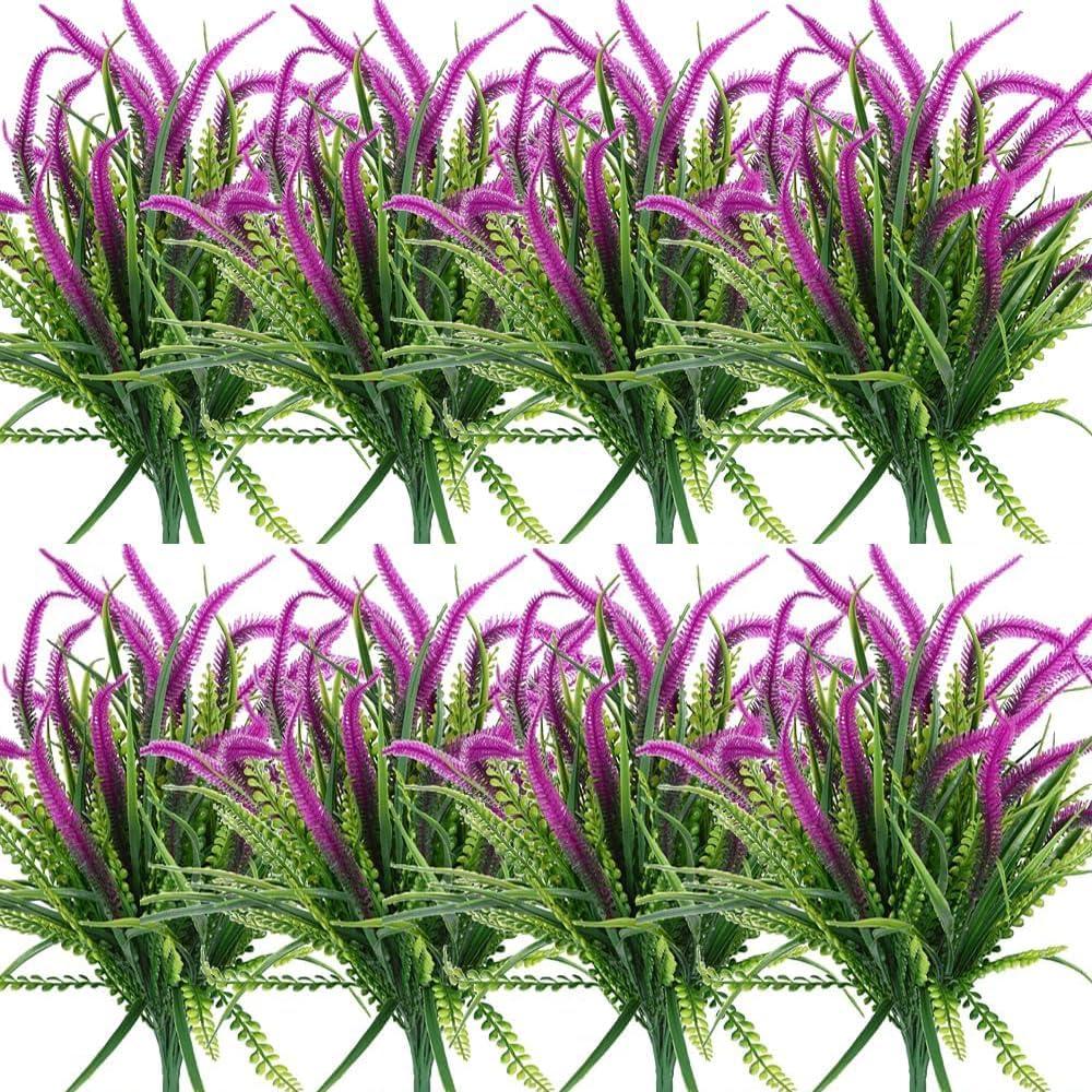 12 Pcs Artificial Flowers for Outdoor Plants Faux Plastic Plant Fake Flower UV Resistant Plants (Purple)