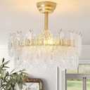 20" Gold Fandelier Ceiling Fans with Lights, Crystal Chandelier Ceiling Fans with Lights Remote Control, Mid Century French Caged Fandelier with 6 Speeds for Bedroom, Living Room