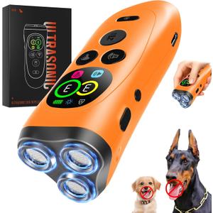 Dog Bark Deterrent Device,3X Ultrasonic Anti Barking with Color LCD Screen,7 Training Modes 35 FT Range Correct Bad Behavior Indoors Outdoors,Safe & Humane Rechargeable Bark Control for Dogs-Orange