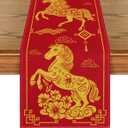 Artoid Mode Chinese Zodiac Horse 2026 Happy Lunar New Year Table Runner, Spring Festival Winter Kitchen Dining Table Decoration for Home Party 13x72 Inch (Red)