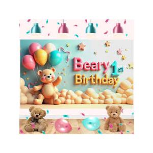 5x3ft Beary 1st Birthday Photography Backdrop Bearly First Birthday Banner