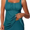 Summer Mae Modest Tankini Swimsuits for Women Two Piece Tummy Control Bathing Suits Ruched Front Tank Top Swim Suits 2026 Lagoon Size 16