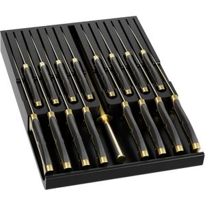 Domax Bamboo In-drawer Knife Block - Knife Drawer Organizer Insert Large Handle Steak Knife Holder, Kitchen Drawer Knife Organizer Fits for 16 knives and 1 Sharpening Steel (Not Included), Black