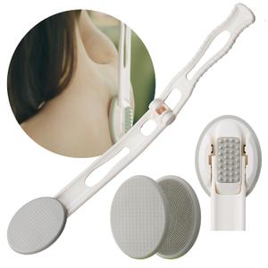 Lotion Applicator for Back - 3in1 Foldable, Cream, Sunscreen, Ointment Applicator, 19" Long Handle, Body Massage Tool - 1 Body Brush Pad, 1 Lotion Pad Included (White)