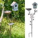 SMQLJXC Bird Baths and BirdHouses with Pole, Distressed Metal Bird Bath Bowl and Birdhouse Stake for Outdoor Garden Yard Decoration (Bird Baths/BirdHouses-D)