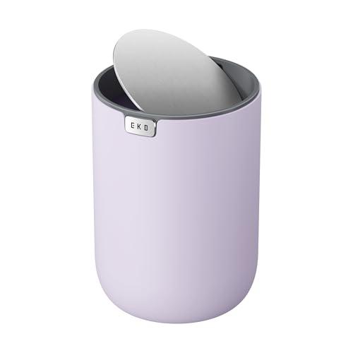 EKO Fandy 0.4 Gal/1.5L Mini Tabletop Trash Bin with Swing-Lid, Desktop Trash Can for Bathroom Countertop, Vanity, Coffee or Office, Small Garbage Bin (Lavender)