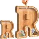 Wooden Letter Piggy Bank, Cute 26 Alphabet Money Bank, Personalized Bills and Coins Bank Money Box, Cash Saving Bank for Adults Boys Girls Best Gift (M)