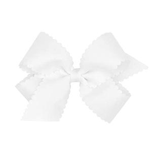 Wee Ones Girls' Classic Grosgrain Hair Bow with Scalloped Edges, No-Slip Hair Clip, Handmade, White, Medium