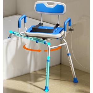FSA/HSA Eligible Sliding Shower Chair with Padded 360 Swivel Seat, 330lbs Tub Transfer Bench, Non-Slip Arms, Safety Belt, Adjustable Height for Elderly & Disabled Inside Shower