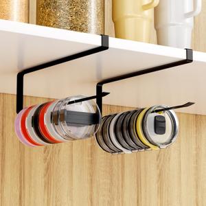 2 PCS Tumbler Lid Organizers, Ample Lid Capacity Up to 30 Lids, No Adhesive No Drill Yeti Lid Organizer Holder Inside Cabinet, Space-Saving Stanley Tumbler Cup Lid Holder Organizer for Kitchen (Black)