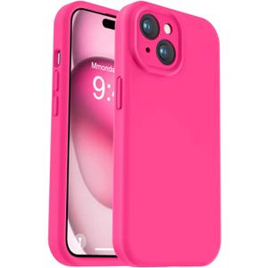 Vooii Compatible with iPhone 15 Case, Upgrade Defender Liquid Silicone, [Enhanced Camera Protection] [Soft Anti-Scratch Microfiber Lining] Shockproof Phone Case for iPhone 15 6.1 inch - Hot Pink