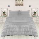 California Queen Size 3 Piece Ruffle Duvet Cover Set 100% Egyptian Cotton Duvet Cover & 2 Pillow Shams 1000 Thread Count Simple Style Soft Breathable Textured - Silver Grey