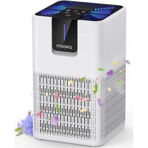 Air Purifiers for Home Large Room Up to 1250 Ft,MOOKA H13 HEPA Air Purifier for Pets Dust Odor Smoke,Aromatherapy Function,Air Cleaner with 15dB Quiet Sleep Mode for Bedroom Office Living Room,White (White)