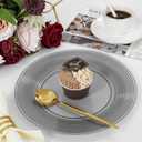 FLOWERCAT 100PCS Clear Black Plastic Plates Disposable Plates for Christmas Party/New Year - Heavy Duty Plastic Plates - 10" &7" Plate for 50 Guests New Year Parties and Events (Smoke Gray)