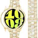 Dsytom Stylish Bands Compatible with Samsung Galaxy Watch 7/6 40mm 44mm, 20mm Bling Metal Replacement Galaxy Watch 7/6 Band 40mm 44mm with Rhinestone Protective Case for Women, Gold 