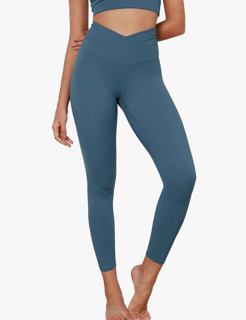 ODODOS Women's Cross Waist Yoga Leggings with Inner Pocket, Gathered Crossover Workout Yoga Pants, Size XXL