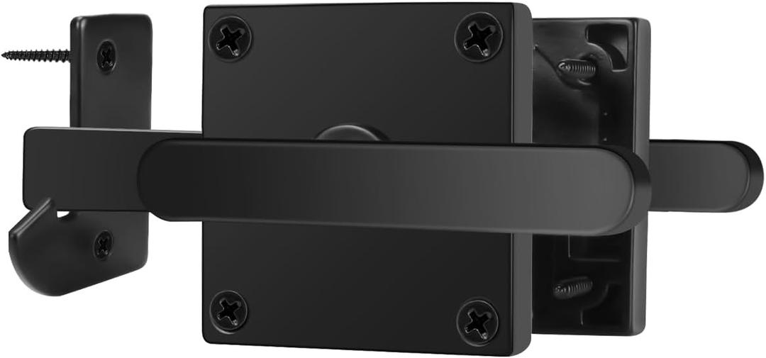 Gate Latch Heavy Duty for Wooden Fence, Right Inswing Side Aluminum Double Side Swinging Door Latch Gate Hardware (Black Finish)