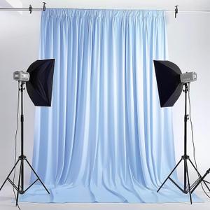 Gallety Baby Blue Backdrop Curtain for Wedding, Polyester Photography Backdrop Drapes - 30FT x 10FT Photobooth Backdrop Curtains for Celebration,Birthday,Event,Graduation Party Decorations (W5' x H10'(6 panels))