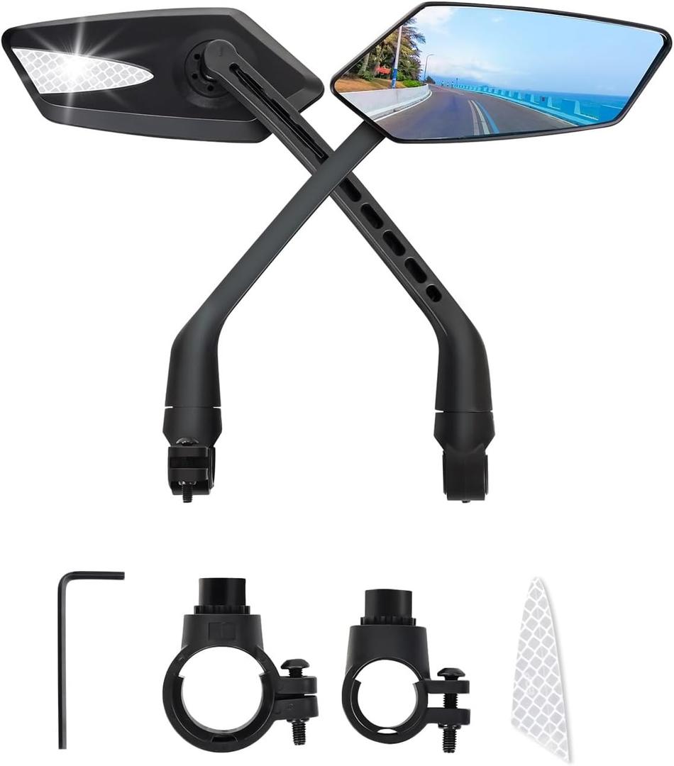 2 Pack Anti-Glare Convex Handlebar Bike Mirror with 2 Reflective Stickers, Wide Angle UHD Rearview Glass, Safe Universal Accessories for Bicycle Ebike Scooter Motorcycle Snowbike