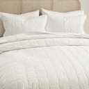 Wonderful Natural Linen Cotton Quilt - Skin-Friendly Breathable & Hypoallergenic Quilt Queen, 3 Piece Wavy Box Stitched White Bedding Set, All-Season Use Bedspread & Coverlet Bedding, 94"x94"