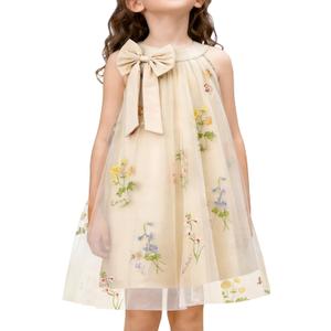 YALLET Flower Girl Dress Halter Neck Sleeveless Kids Dresses Collar Bow Embroidery Tulle Dress for Wedding Party Birthday 7-8Y