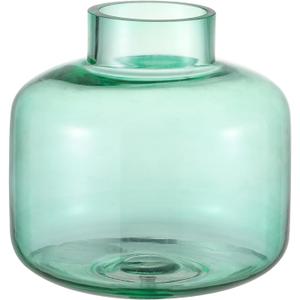 Green Glass Vase, Short Flower Vase, Round Glass Vases for Flowers, 6 Inch Small Glass Vases for Living Room, Dining Table, Wedding, Bookshelf, Office, Coffee Table