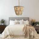 Wood Beaded Chandelier 3-Lights Rustic Antique Coastal Boho Pendant Light Fixtures for Nursery Baby's Bedroom Dining Room Living Room Kicthen Entryway, W15.75*H22.83"