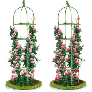2 Pack Garden Obelisk Trellis, 70IN Tall Plant Support for Climbing Vine, Metal Covered Plastic Rustproof Heavy Duty Rose Trellis Indoor Outdoor (Green, 70 * 11.8 * 11.8INH*W*L)