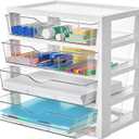 Vtopmart Clear Desk Organizer, 4-Tier Assemble Desktop File Organizer with Drawers, Office Desk Organization for Office Supplies