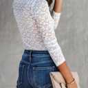 Lace Undershirt for Women Mesh Long Sleeve Floral Crochet Tops Sheer Layering Blouse Western Cowgirl Concert Outfits (White, M)