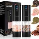 Electric Salt and Pepper Grinder Set Rechargeable with LED Display, Adjustable Coarseness, 120ml Container Automatic Pepper and Salt Grinder for Kitchen, Restaurant (Bright Black - 2Pack)