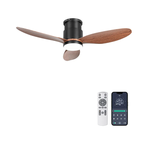 Ohniyou 42'' Low Profile Ceiling Fans with Lights, Remote/App Control, Dimmable, Quiet Indoor/Outdoor Ceiling Fan for Covered Patio, Bedroom, Kitchen, Walnut Color