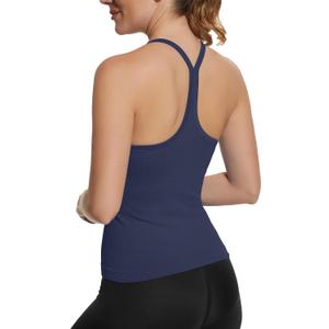 MathCat Seamless Workout Tank Tops with Built in BraRacerback Athletic Tank Tops Ribbed Soft Yoga Shirts (Medium, Navy Bule)
