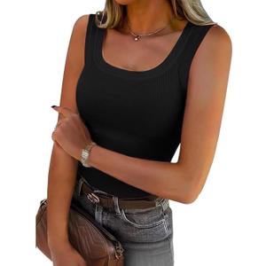 SVALIY Summer Womens Tank Tops 2024 Square Neck Fitted Sleeveless Shirts for Women Ribbed Basic Top (M)