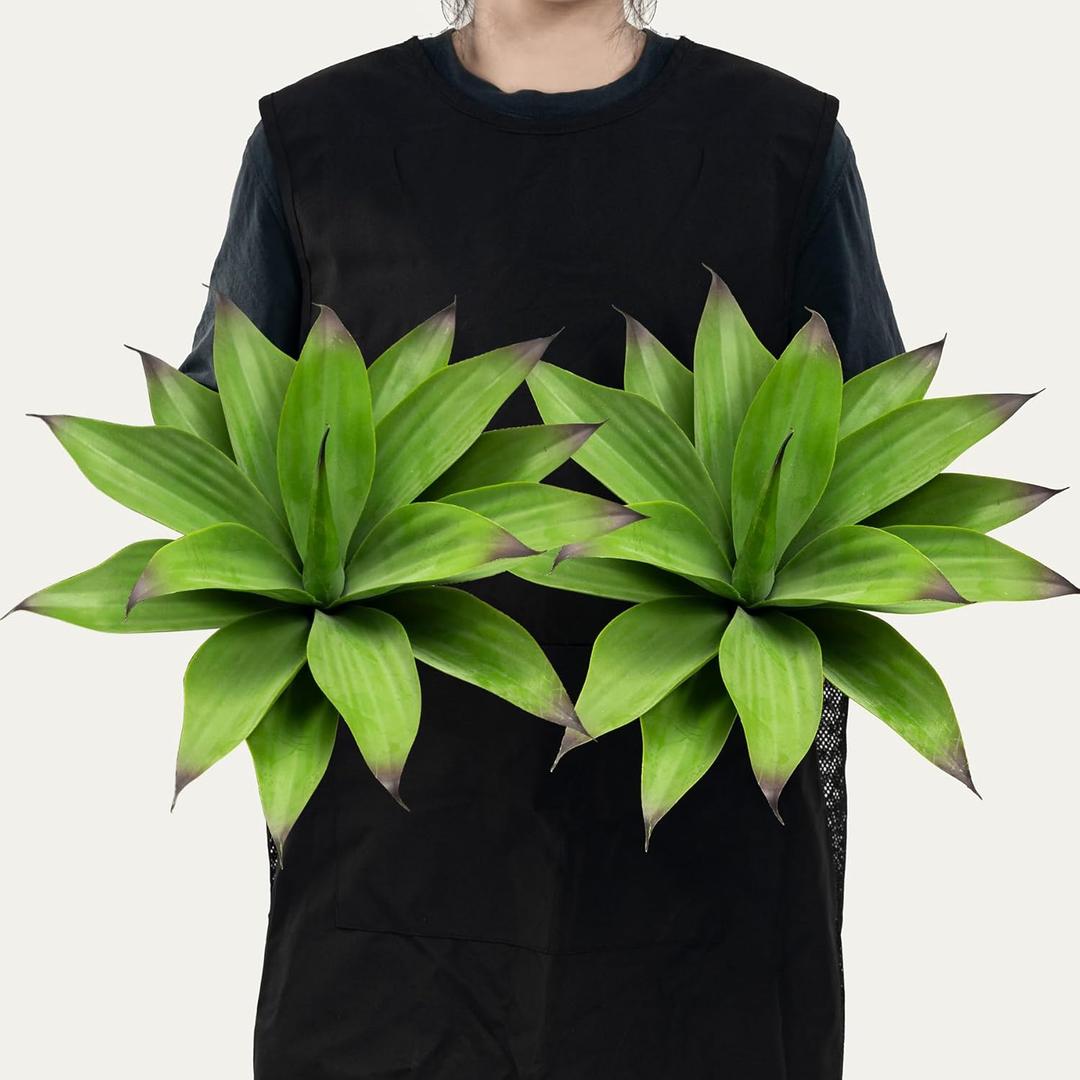 Ttranewsoo Fake Plants Artificial Agave Plants,Large UV Resistant Fake Agave Planters for Indoor and Outdoor Decorating Tropical Plant Succulents Greenery Indoor Decor13.8 (2Pack, Dark Green)