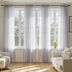 MIULEE Greyish Lilac Sheer Curtains 84 Inches Long, 4 Panels Set, Rod Pocket Light Filtering Window Drapes for Bedroom and Living Room, Elegant Airy Fabric, 42 x 84 Inches