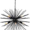 24.21" Black Sputnik Chandelier Vintage Geometric Starburst Chandelier Light Fixture Modern Solid Metal Firework Chandeliers for Dining Room, Kitchen Island, Bedroom, Living Room, E12