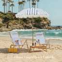 6FT Stripe Fringe Beach Umbrella for Sand with Sand Anchor, UPF 50+ Sun Shade with Tassels, Adjustable Tilt Pole, Portable Coastal Umbrella for Beach & Pool, Heritage Ocean Blue Stripe